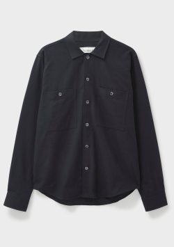 Recycled Italian Black Flannel Double Pocket Overshirt - Image 1